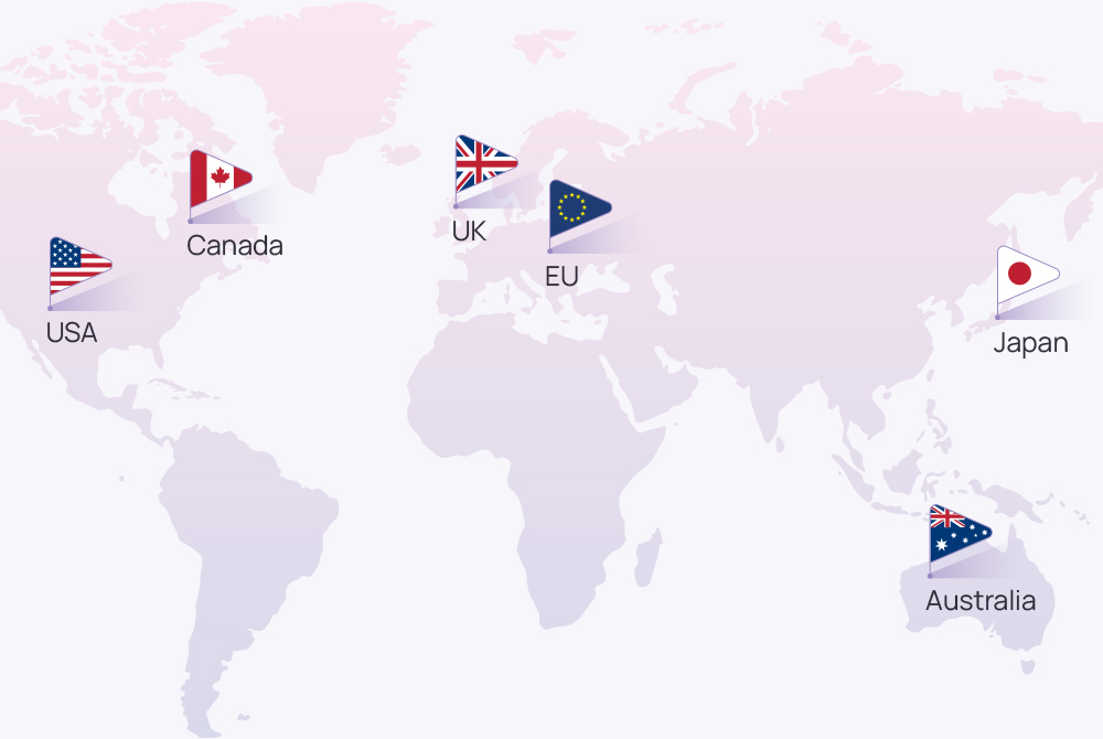 World map highlighting countries like the USA, Canada, UK, and Australia where Marketix drives sales success